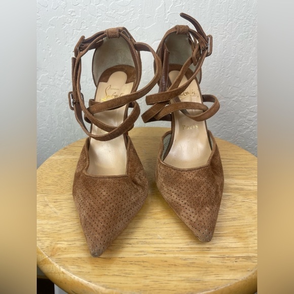 Christian Louboutin Victorilla Biscotto Brown Pump Sandal EU 37.5 US 7.5 - Picture 2 of 11